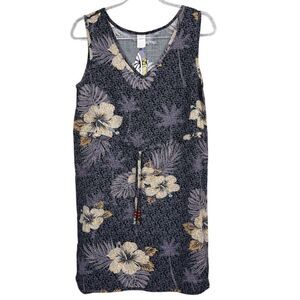 Palmwave Women's Tropical Floral Dress Black Sleeveless V-Neck Size Medium NWT
